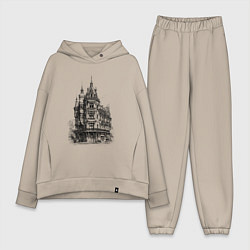 Женский костюм оверсайз Старинный дом, цвет: миндальный