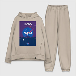Женский костюм оверсайз NASA фиолетовый плакат, цвет: миндальный