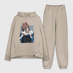 Женский костюм оверсайз Человек-бензопила Пауэр и кошка, цвет: миндальный