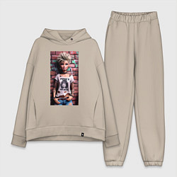 Женский костюм оверсайз Barbie near wall - punks not dead, цвет: миндальный