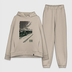 Женский костюм оверсайз Гоночный спорткар, цвет: миндальный