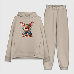 Женский костюм оверсайз Кролик мальчик в очках, цвет: миндальный