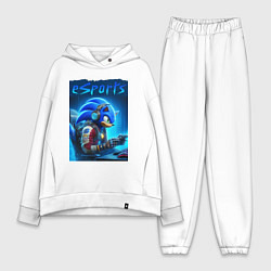 Женский костюм оверсайз Hedgehog Sonic is esports player - neon glow, цвет: белый