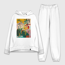 Женский костюм оверсайз Тропическая цветочная абстракция, цвет: белый