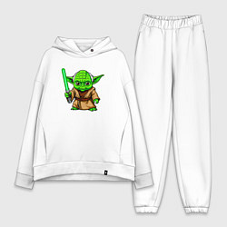 Женский костюм оверсайз Маленький зеленый Йода с мечем, цвет: белый