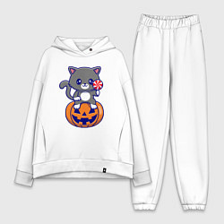 Женский костюм оверсайз Хэллоуин котик с леденцом, цвет: белый