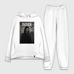 Женский костюм оверсайз Bones с желтыми горящими глазами, цвет: белый