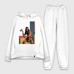 Женский костюм оверсайз Индеец с томагавком поп-арт, цвет: белый