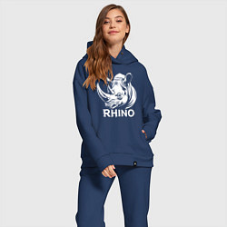 Женский костюм оверсайз Носорог с надписью, цвет: тёмно-синий — фото 2