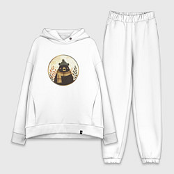 Женский костюм оверсайз Мишка в шарфе и шапке, цвет: белый