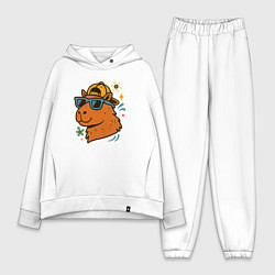 Женский костюм оверсайз Крутая капибара в кепке, цвет: белый