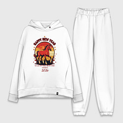 Женский костюм оверсайз Красный огненный конь символ 2026, цвет: белый