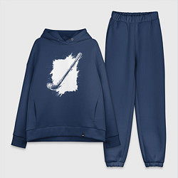 Женский костюм оверсайз Хоккейная клюшка в квадрате, цвет: тёмно-синий