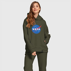 Женский костюм оверсайз NASA: Logo, цвет: хаки — фото 2