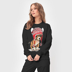 Костюм хлопковый женский Чихуахуа в шапочке, цвет: черный — фото 2