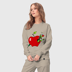 Костюм хлопковый женский Яблочко с червячком, цвет: миндальный — фото 2