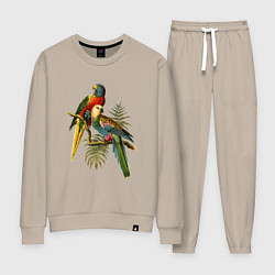 Костюм хлопковый женский Тропические попугаи, цвет: миндальный