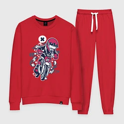Костюм хлопковый женский Уличный мотоциклист, цвет: красный
