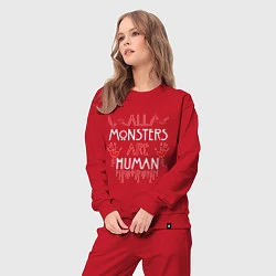 Костюм хлопковый женский ALL MONSTERS ARE HUMAN, цвет: красный — фото 2