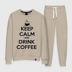 Костюм хлопковый женский Keep Calm & Drink Coffee, цвет: миндальный