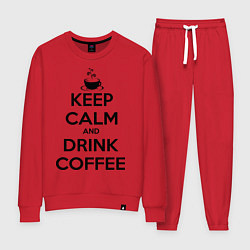 Костюм хлопковый женский Keep Calm & Drink Coffee, цвет: красный