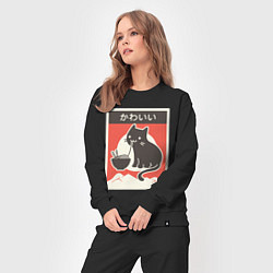 Костюм хлопковый женский Котик и рамен, цвет: черный — фото 2