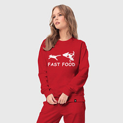 Костюм хлопковый женский Fast food белый, цвет: красный — фото 2