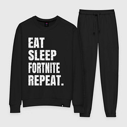 Костюм хлопковый женский EAT SLEEP FORTNITE REPEAT, цвет: черный