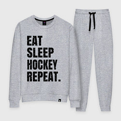 Костюм хлопковый женский EAT SLEEP HOCKEY REPEAT, цвет: меланж