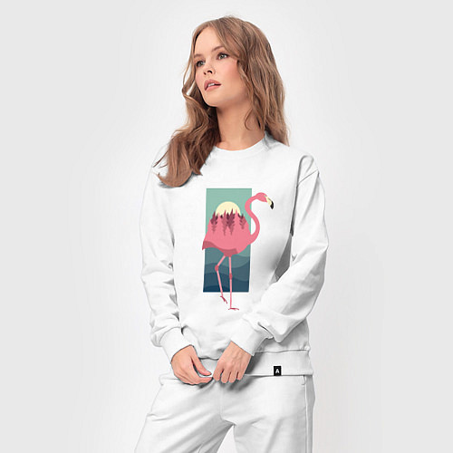 Женский костюм Фламинго лес и закат / Белый – фото 3
