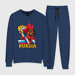 Костюм хлопковый женский Хоккей Россия, цвет: тёмно-синий
