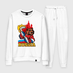 Костюм хлопковый женский Хоккей Россия, цвет: белый