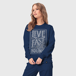 Костюм хлопковый женский Live fast, die young, цвет: тёмно-синий — фото 2