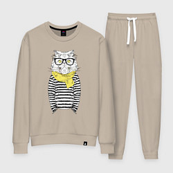 Костюм хлопковый женский Hipster Cat, цвет: миндальный