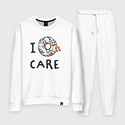 Костюм хлопковый женский Мне все равно I donut care, цвет: белый
