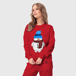 Костюм хлопковый женский Снеговик в шапочке, цвет: красный — фото 2