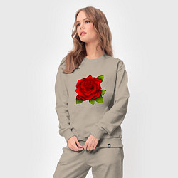 Костюм хлопковый женский Красная роза Рисунок, цвет: миндальный — фото 2