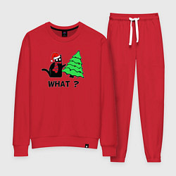 Костюм хлопковый женский Кот и Новый Год, цвет: красный