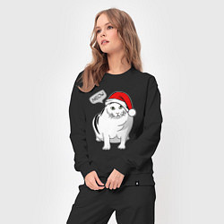 Костюм хлопковый женский НОВОГОДНИЙ КОТ БЕНДЕР МЕМ, цвет: черный — фото 2