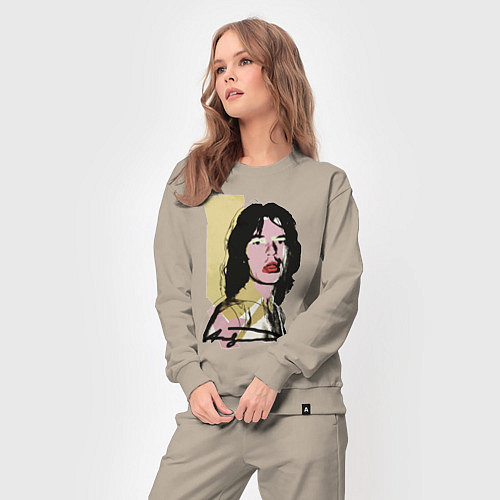 Женский костюм Andy Warhol - Mick Jagger pop art / Миндальный – фото 3