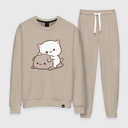 Костюм хлопковый женский Котики играют 02, цвет: миндальный