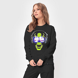 Костюм хлопковый женский Neon skull - music lover, цвет: черный — фото 2