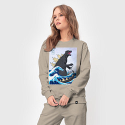 Костюм хлопковый женский Godzilla in The Waves Eastern, цвет: миндальный — фото 2