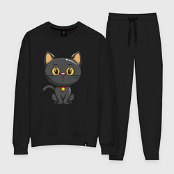 Костюм хлопковый женский Черный маленький котенок, цвет: черный