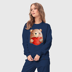 Костюм хлопковый женский Мишка с сердечком с валентинкой, цвет: тёмно-синий — фото 2