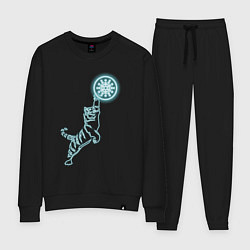 Костюм хлопковый женский Ада Кардано с тигром в неоновом свечении, цвет: черный