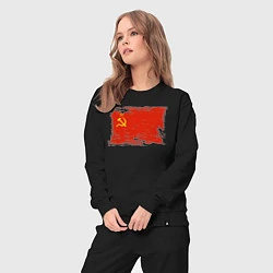Костюм хлопковый женский Рваный флаг СССР, цвет: черный — фото 2