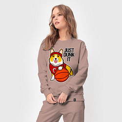 Костюм хлопковый женский JUST DUNK IT корги, цвет: пыльно-розовый — фото 2