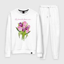 Костюм хлопковый женский Мои любимые цветы тюльпаны, цвет: белый