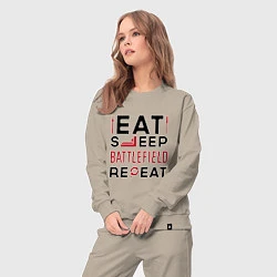 Костюм хлопковый женский Надпись: Eat Sleep Battlefield Repeat, цвет: миндальный — фото 2